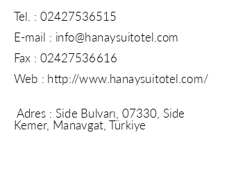 Hanay Suit Hotel iletiim bilgileri